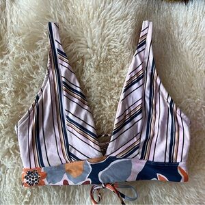 MAAJI Swimsuit Top Stripes and Floral SIZE SMALL Pink Orange Blue White